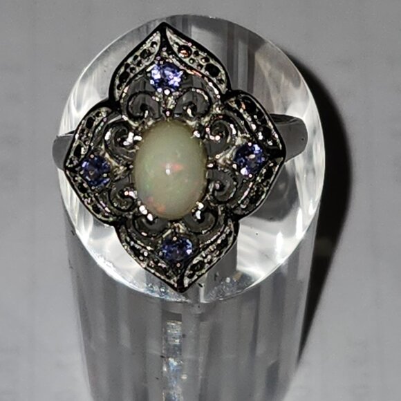 .925 Sterling Silver Natural Fire Opal & Tanzanite Ring Size 9.5 Value $570 - Picture 3 of 7